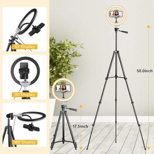  [아마존베스트]Torjim 10 Selfie Ring Light with 2 Tripod Stands & Phone Holder, Dimmable LED Circle Light for Makeup/Photography/YouTube Videos/Vlog/Live Streaming, Compatible with iPhone & Android