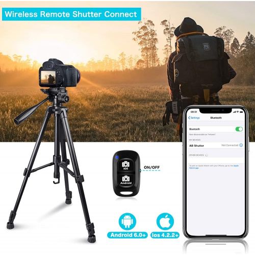  [아마존베스트]Torjim 60” Camera Tripod with Carry Bag, Lightweight Travel Aluminum Professional Tripod Stand (5kg/11lb Load) with Bluetooth Remote for DSLR SLR Cameras Compatible with Phone-Blac