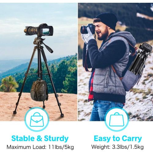  [아마존베스트]Torjim 60” Camera Tripod with Carry Bag, Lightweight Travel Aluminum Professional Tripod Stand (5kg/11lb Load) with Bluetooth Remote for DSLR SLR Cameras Compatible with Phone-Blac