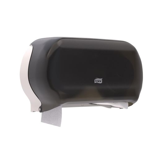  Tork 56TR Twin Jumbo Bath Tissue Roll Dispenser, 9, Plastic, 11.83 Height x 19.29 Width x 5.51 Depth, Smoke (Case of 1 Dispenser) For use with TJ0922A Tork