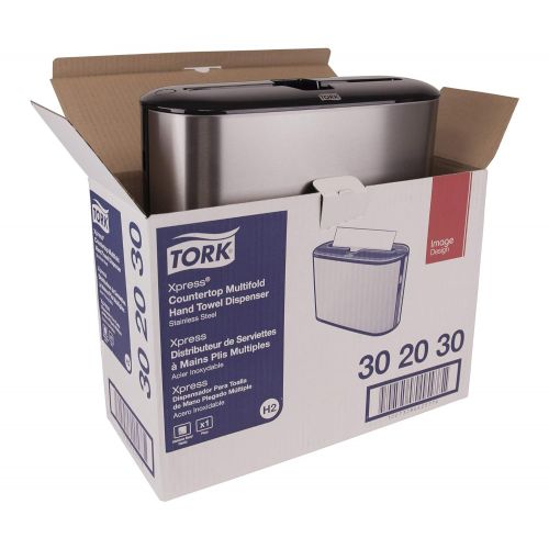  Tork 302030 Xpress Countertop Multifold Hand Towel Dispenser, Plastic, 7.92 Height x 12.68 Width x 4.56 Depth, Stainless Steel, Use with Tork MB550A, MB640, MB540A, H2H23