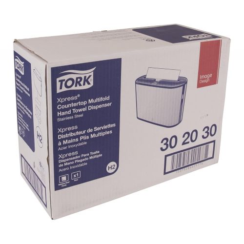 Tork 302030 Xpress Countertop Multifold Hand Towel Dispenser, Plastic, 7.92 Height x 12.68 Width x 4.56 Depth, Stainless Steel, Use with Tork MB550A, MB640, MB540A, H2H23