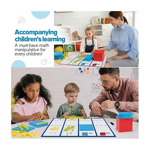  131 PCS Base Ten Blocks for Math - Place Value Blocks, Plastic Base 10 Math Manipulatives 1st Grade, Math Counters, Number Blocks, Math Cubes, Counting Cubes for Kids Math (Upgraded Version)