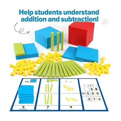  131 PCS Base Ten Blocks for Math - Place Value Blocks, Plastic Base 10 Math Manipulatives 1st Grade, Math Counters, Number Blocks, Math Cubes, Counting Cubes for Kids Math (Upgraded Version)