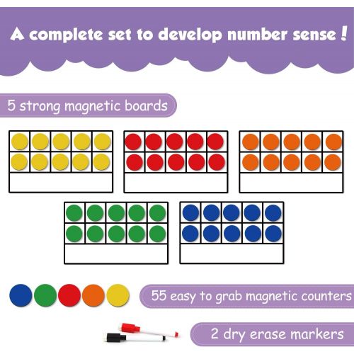  [아마존베스트]Torlam Giant Magnetic Ten-Frame Set - Math Manipulatives for Elementary - 5 Ten Frames & 55 Magnetic Math Counters for Kids, Math Games for Kindergarten (Upgraded Version for Hand-