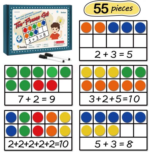  [아마존베스트]Torlam Giant Magnetic Ten-Frame Set - Math Manipulatives for Elementary - 5 Ten Frames & 55 Magnetic Math Counters for Kids, Math Games for Kindergarten (Upgraded Version for Hand-