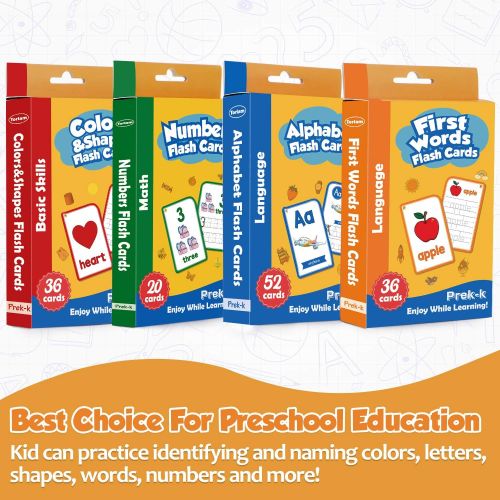  [아마존베스트]Torlam Alphabet Flash Cards for Toddlers-FlashCards Set of 4-Numbers,Alphabets,First Words,Colors&Shapes,Kindergarten Kids Cards Toddler Learning Activities(Upgraded Version for Tracing L
