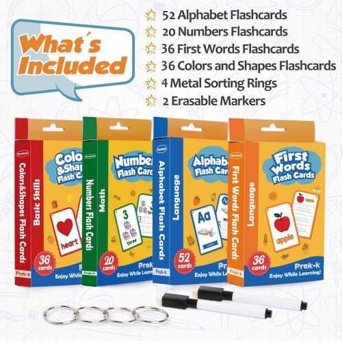  [아마존베스트]Torlam Alphabet Flash Cards for Toddlers-FlashCards Set of 4-Numbers,Alphabets,First Words,Colors&Shapes,Kindergarten Kids Cards Toddler Learning Activities(Upgraded Version for Tracing L
