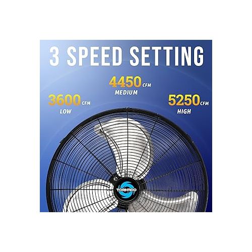  Tornado 20 Inch Pro Series High Velocity Oscillating Wall Mount Fan For Industrial, Commercial, Residential Use 3 Speed 5250 CFM UL Safety Listed