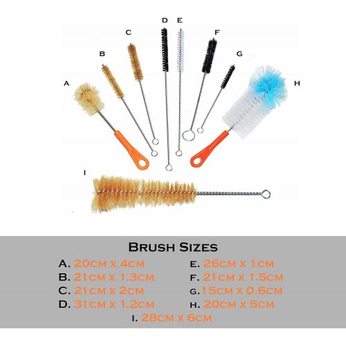  Tornado Reinigungsbuersten-Set Essential fuer Flaschen und Rohre 9-teiligverschiedene Groessen & Formennatuerliche & synthetische Borsten, von Prime Housewares