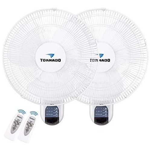  2 Pack - Tornado 16 Inch Digital Wall Mount Fan - Remote Control Included - 3 Speed Settings - 3 Oscillating Settings - 65 Inches Power Cord - ETL Safety Listed