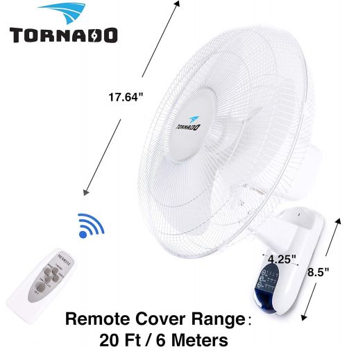  2 Pack - Tornado 16 Inch Digital Wall Mount Fan - Remote Control Included - 3 Speed Settings - 3 Oscillating Settings - 65 Inches Power Cord - ETL Safety Listed