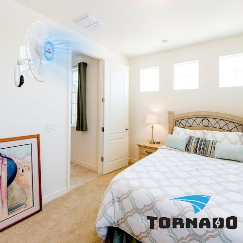  2 Pack - Tornado 16 Inch Digital Wall Mount Fan - Remote Control Included - 3 Speed Settings - 3 Oscillating Settings - 65 Inches Power Cord - ETL Safety Listed
