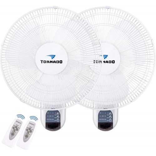  2 Pack - Tornado 16 Inch Digital Wall Mount Fan - Remote Control Included - 3 Speed Settings - 3 Oscillating Settings - 65 Inches Power Cord - ETL Safety Listed