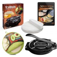 [아마존베스트]Tortillada  Premium Cast Iron Tortilla Press with Recipes E-Book (10 Inch) + Tortilla Warmer incl. 100pcs Parchment Paper