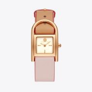 Tory Burch THAYER WATCH, BEIGE & PINK LEATHER/ROSE-GOLD, 25 x 39 MM