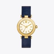 Tory Burch CLASSIC T WATCH, NAVY LEATHER/GOLD-TONE, 35 MM