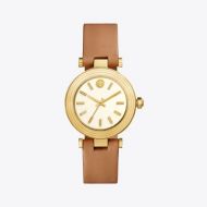 Tory Burch CLASSIC-T WATCH, LUGGAGE LEATHER/GOLD-TONE, 35 MM
