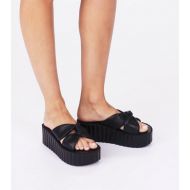 Tory Burch SCALLOP KNOTTED-LEATHER WEDGE SLIDE