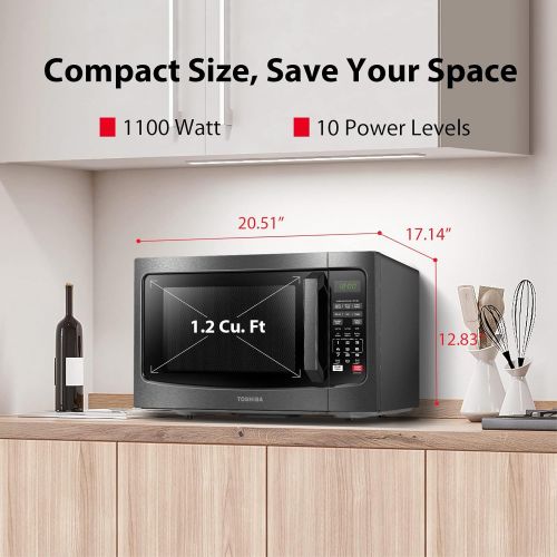  Toshiba EM131A5C-BS Microwave Oven with Smart Sensor, Easy Clean Interior, ECO Mode and Sound On/Off, 1.2 Cu Ft, Black Stainless Steel