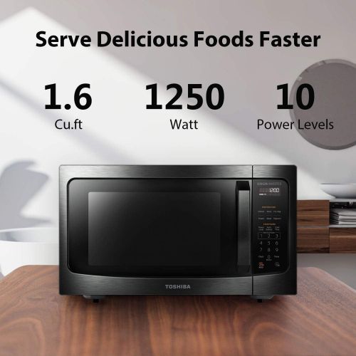  Toshiba ML-EM45PIT(BS) Microwave Oven with Inverter Technology, LCD Display and Smart Sensor, 1.6 Cu.ft, Black Stainless Steel