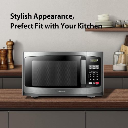  Toshiba EM925A5A-BS Microwave Oven with Sound On/Off ECO Mode and LED Lighting, 0.9 Cu Ft/900W, Black Stainless Steel