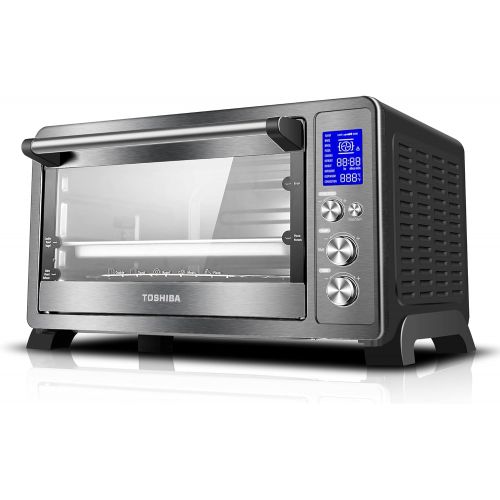  Toshiba AC25CEW-BS Digital Toaster Oven with Convection cooking and 9 Functions, 1500W, 6-Slice Bread/12-Inch Pizza, Black Stainless Steel: Kitchen & Dining