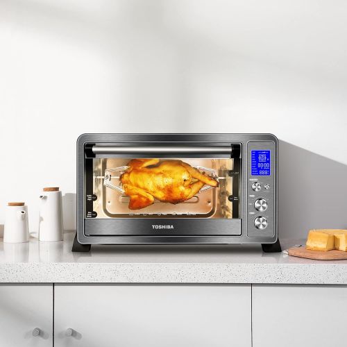  Toshiba AC25CEW-BS Digital Toaster Oven with Convection cooking and 9 Functions, 1500W, 6-Slice Bread/12-Inch Pizza, Black Stainless Steel: Kitchen & Dining