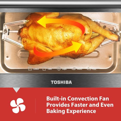  Toshiba AC25CEW-BS Digital Toaster Oven with Convection cooking and 9 Functions, 1500W, 6-Slice Bread/12-Inch Pizza, Black Stainless Steel: Kitchen & Dining