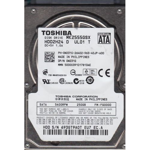  Toshiba MK2555GSX 250GB 2.5 Mobile Hard Disc Drive (SATA, 5400 rpm, 8 MB)