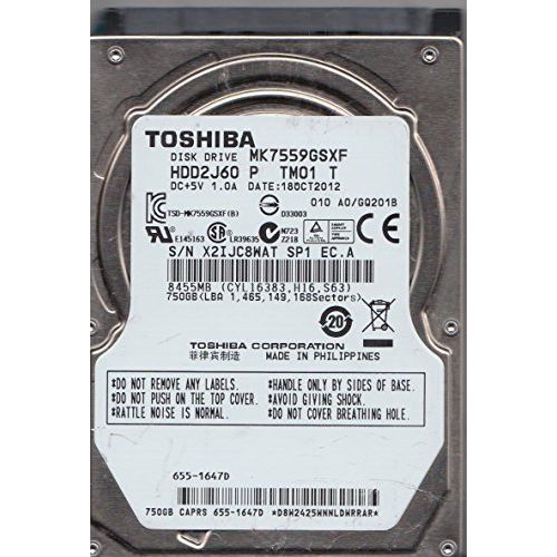  MK7559GSXF, A0/GQ201B, HDD2J60 P TM01 T, Toshiba 750GB SATA 2.5 Hard Drive