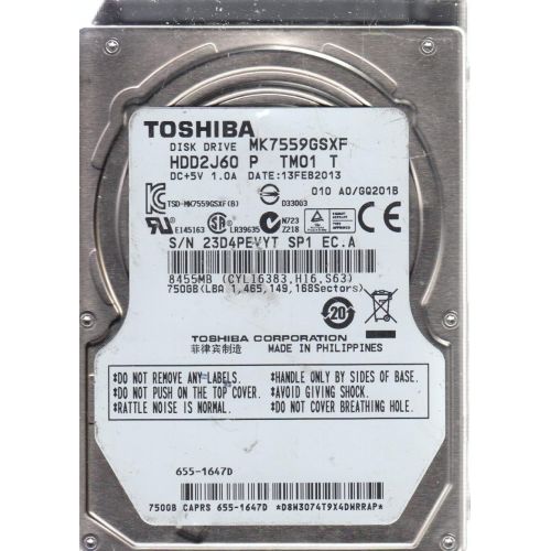  MK7559GSXF, A0/GQ201B, HDD2J60 P TM01 T, Toshiba 750GB SATA 2.5 Hard Drive