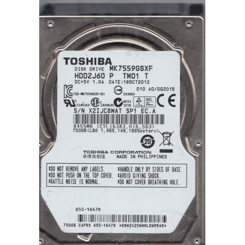  MK7559GSXF, A0/GQ201B, HDD2J60 P TM01 T, Toshiba 750GB SATA 2.5 Hard Drive