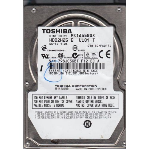  MK1655GSX, B0/FG011J, HDD2H25 E UL01 T, Toshiba 160GB SATA 2.5 Hard Drive