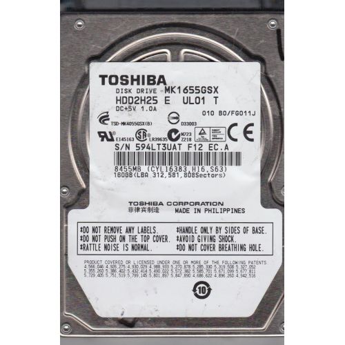  MK1655GSX, B0/FG011J, HDD2H25 E UL01 T, Toshiba 160GB SATA 2.5 Hard Drive