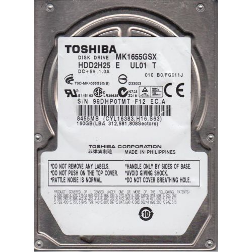  MK1655GSX, B0/FG011J, HDD2H25 E UL01 T, Toshiba 160GB SATA 2.5 Hard Drive