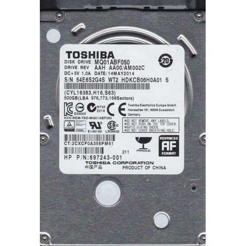  MQ01ABF050, AA00/AM002C, HDKCB06H0A01 S, Toshiba 500GB SATA 2.5 Hard Drive