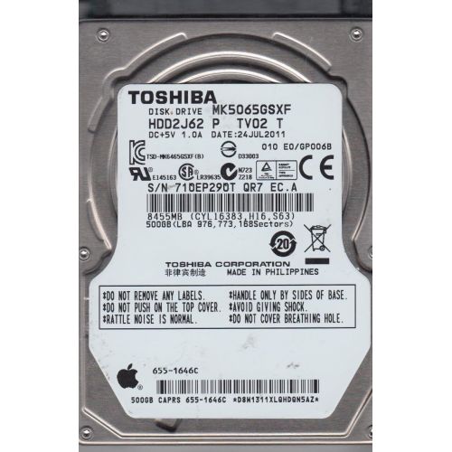  MK5065GSXF, HDD2J62 P TV02 T, Toshiba 500GB SATA 2.5 Hard Drive