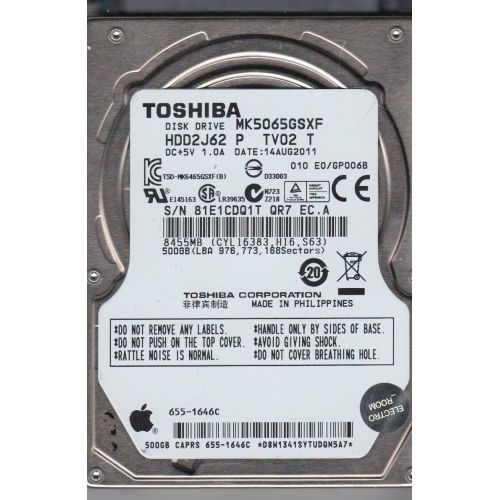  MK5065GSXF, HDD2J62 P TV02 T, Toshiba 500GB SATA 2.5 Hard Drive