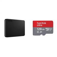 Toshiba (HDTB420XK3AA) Canvio Basics 2TB Portable External Hard Drive USB 3.0, Black & SanDisk 128GB Ultra microSDXC UHS-I Memory Card with Adapter - 100MB/s, C10, U1, Full HD, A1
