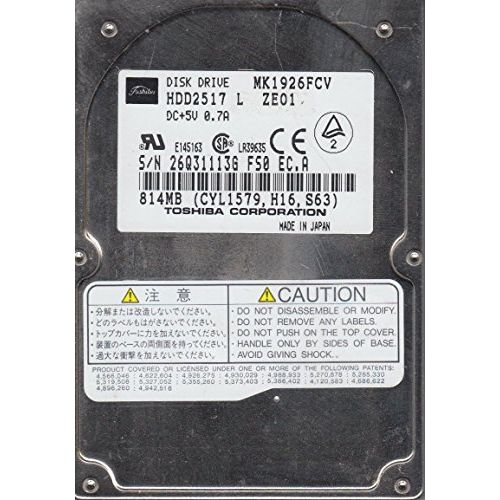  MK1926FCV, C1/S0.11A, HDD2517 L ZE01, Toshiba 814MB IDE 2.5 Hard Drive