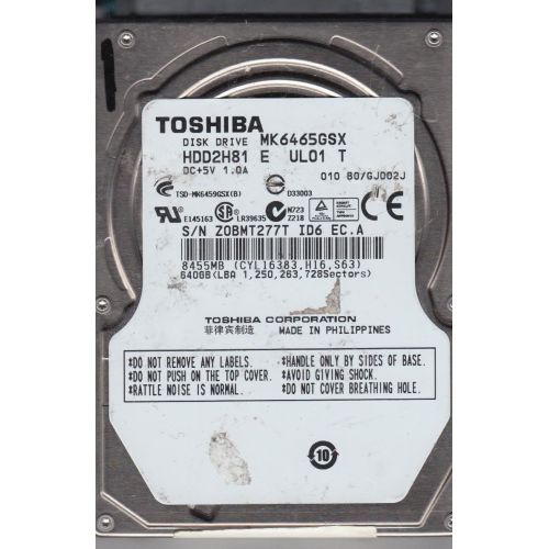  MK6465GSX, HDD2H81 E UL01 T, Toshiba 640GB SATA 2.5 Hard Drive