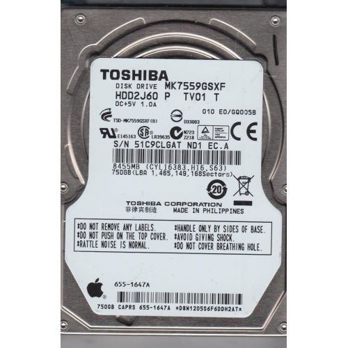  MK7559GSXF, E0/GQ005B, HDD2J60 P TV01 T, Toshiba 750GB SATA 2.5 Hard Drive