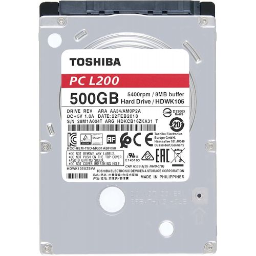  Toshiba 2.5, 500GB, SATA3, L200 Hard Drive, 5400RPM, 8MB Cache, 7mm Model 500TO8L200