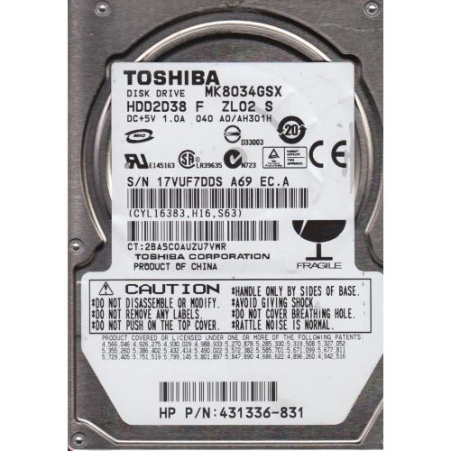  Toshiba MK8034GSX 80GB SATA/150 5400RPM 8MB 2.5-Inch Notebook Hard Drive