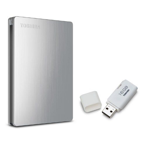  Toshiba Canvio Slim II 1.0 TB Portable Hard Drive with Bonus 16GB USB Flash Drive - Brushed Aluminum