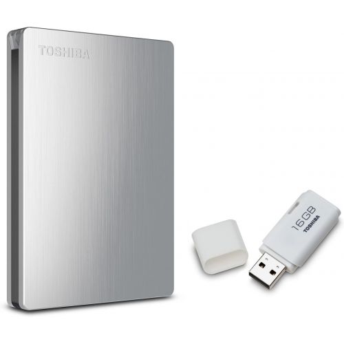  Toshiba Canvio Slim II 1.0 TB Portable Hard Drive with Bonus 16GB USB Flash Drive - Brushed Aluminum