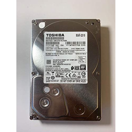  Toshiba 2TB HDD 7.2K RPM 3.5 6Gb/s SATA Hard Disk Drive Model: DT01ACA200 DP/N: 6HFW3