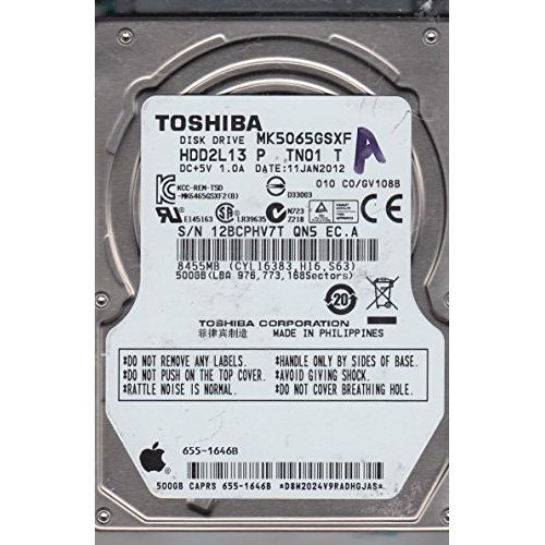  -Toshiba MK5065GSXF 500 GB SATA 2.5-inch Internal Hard Drive - 5400 RPM. Drive Only.