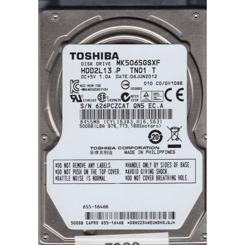  -Toshiba MK5065GSXF 500 GB SATA 2.5-inch Internal Hard Drive - 5400 RPM. Drive Only.